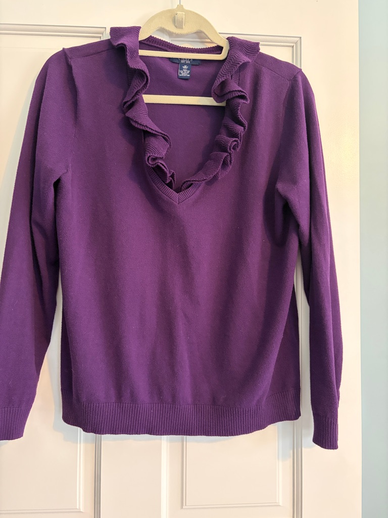 Chaps Purple Ruffle V-Neck Sweater
